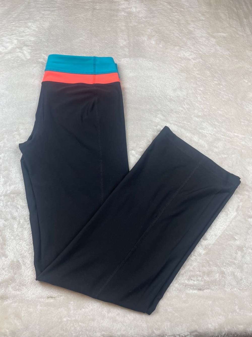 Xersion Black Leggings with Teal and Coral Waistband Accent